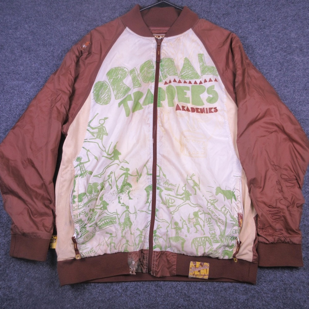 Akademiks Jacket Mens Large Brown Original Trappers Tribal Bomber Graphic Zip